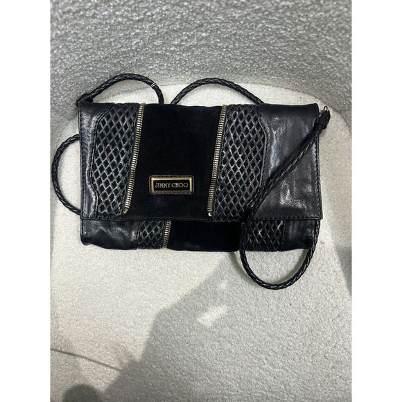 Jimmy Choo Black Leather and Suede Crossbody Bag - Picture 1 of 9